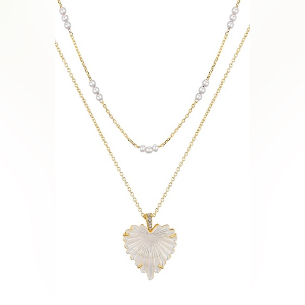 Unwritten Heart Necklace Set - Gold plated - Mother of Pearl - NEW - Picture 2 of 4